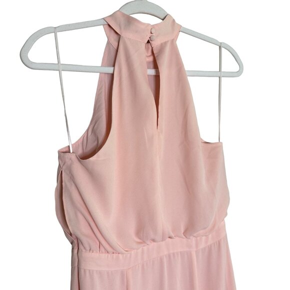 LIKELY Cameron Gown Size 2 Seashell Pink Maxi Dress Halter Neckline Side Slit - Picture 7 of 10